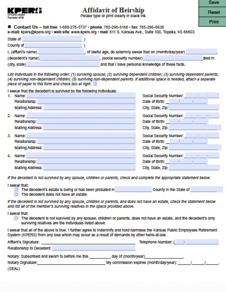 Free Kansas Small Estate Affidavit Form Pdf Word