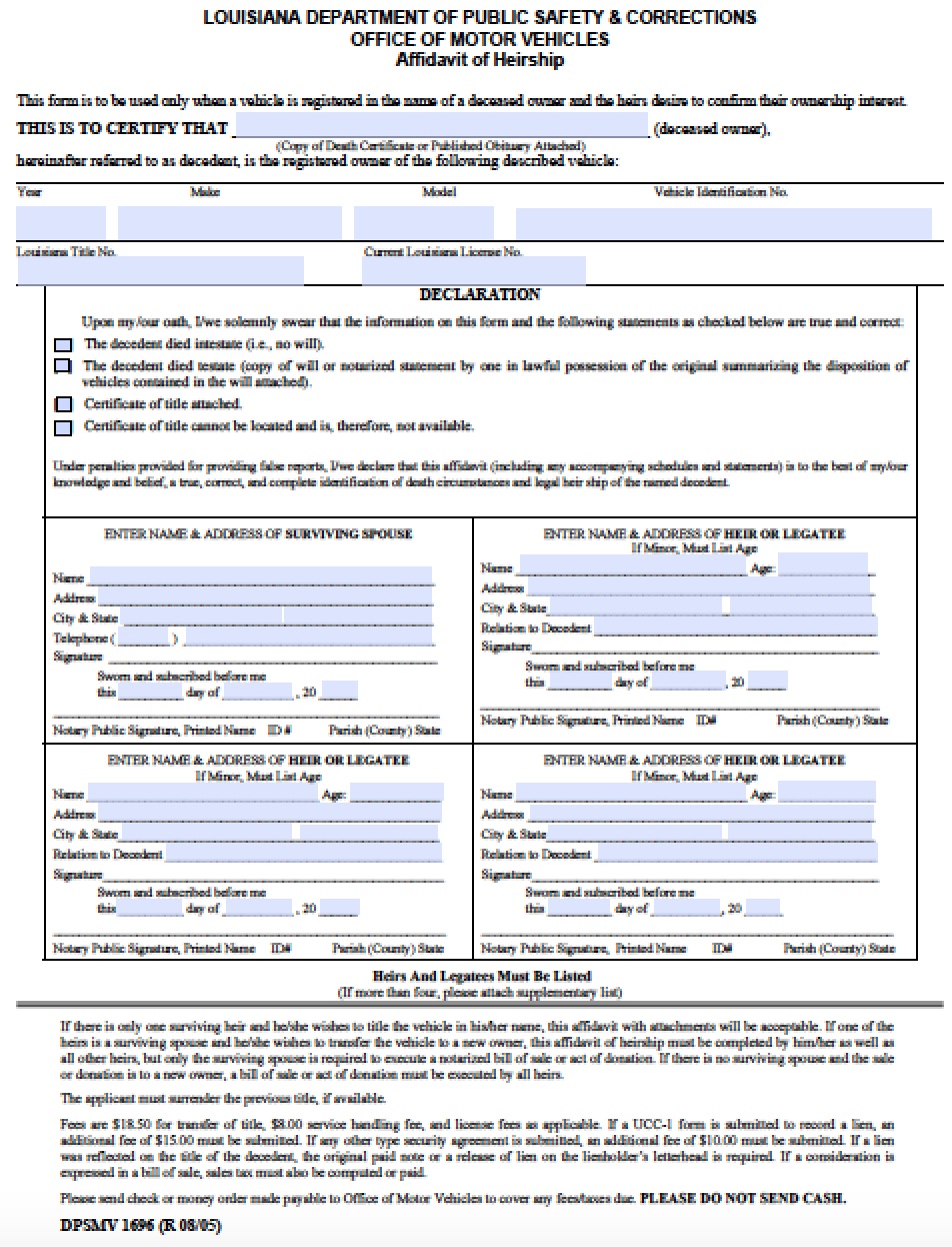 Free Louisiana Affidavit of Heirship Form PDF Word