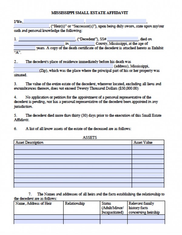 Free Mississippi Affidavit Of Heirship Vehicle Only Form PDF Word