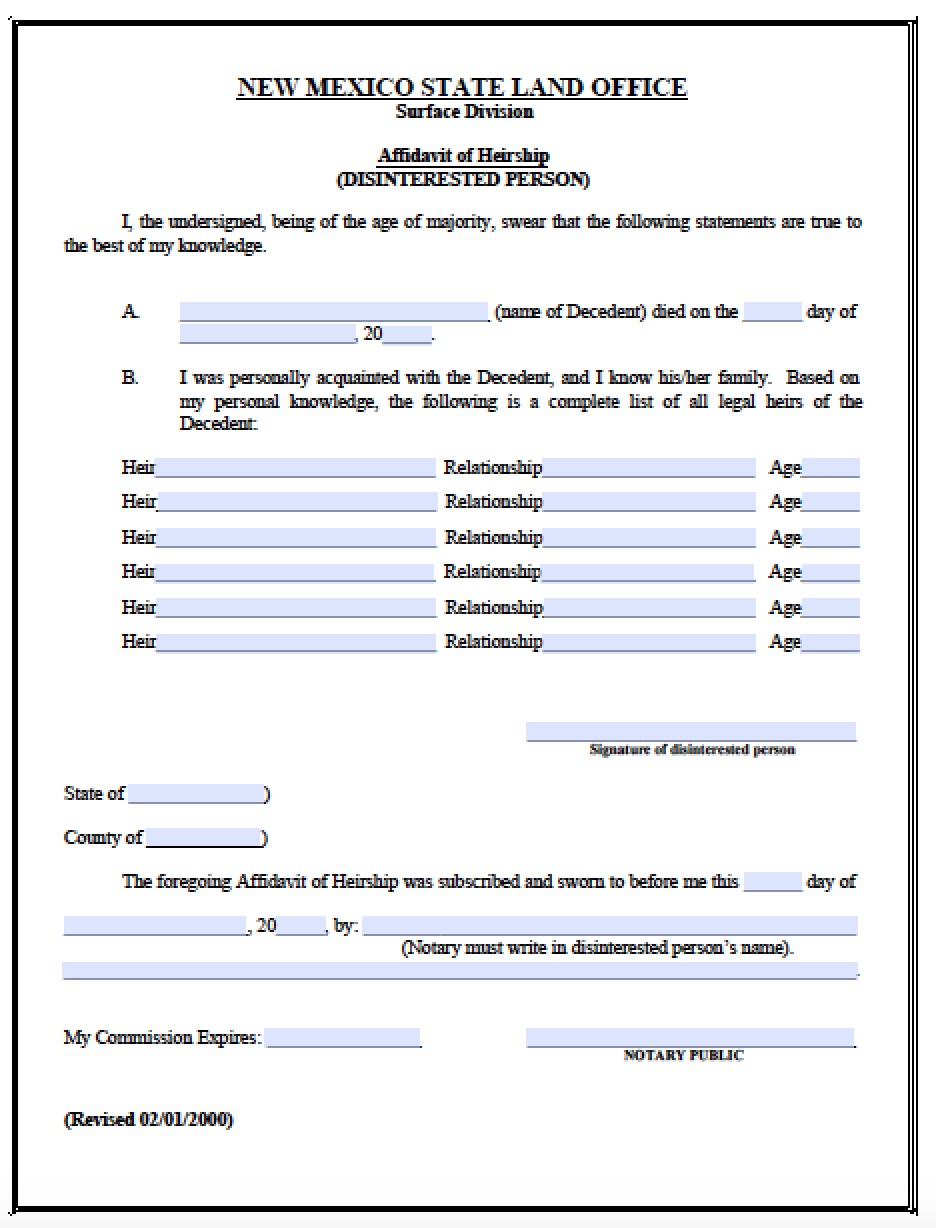 Blank Affidavit Of Heirship Form Pdf