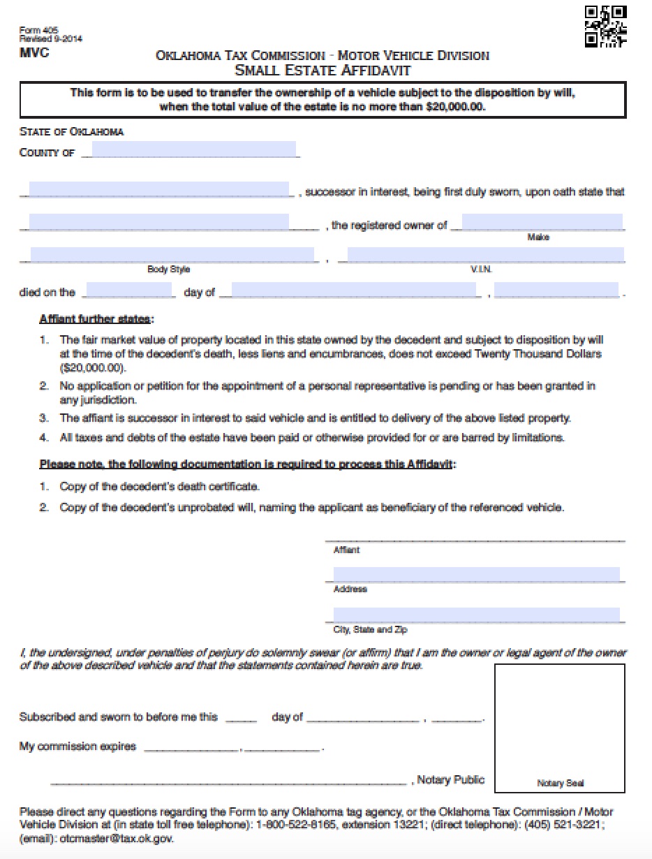 Free Printable Small Estate Affidavit Form