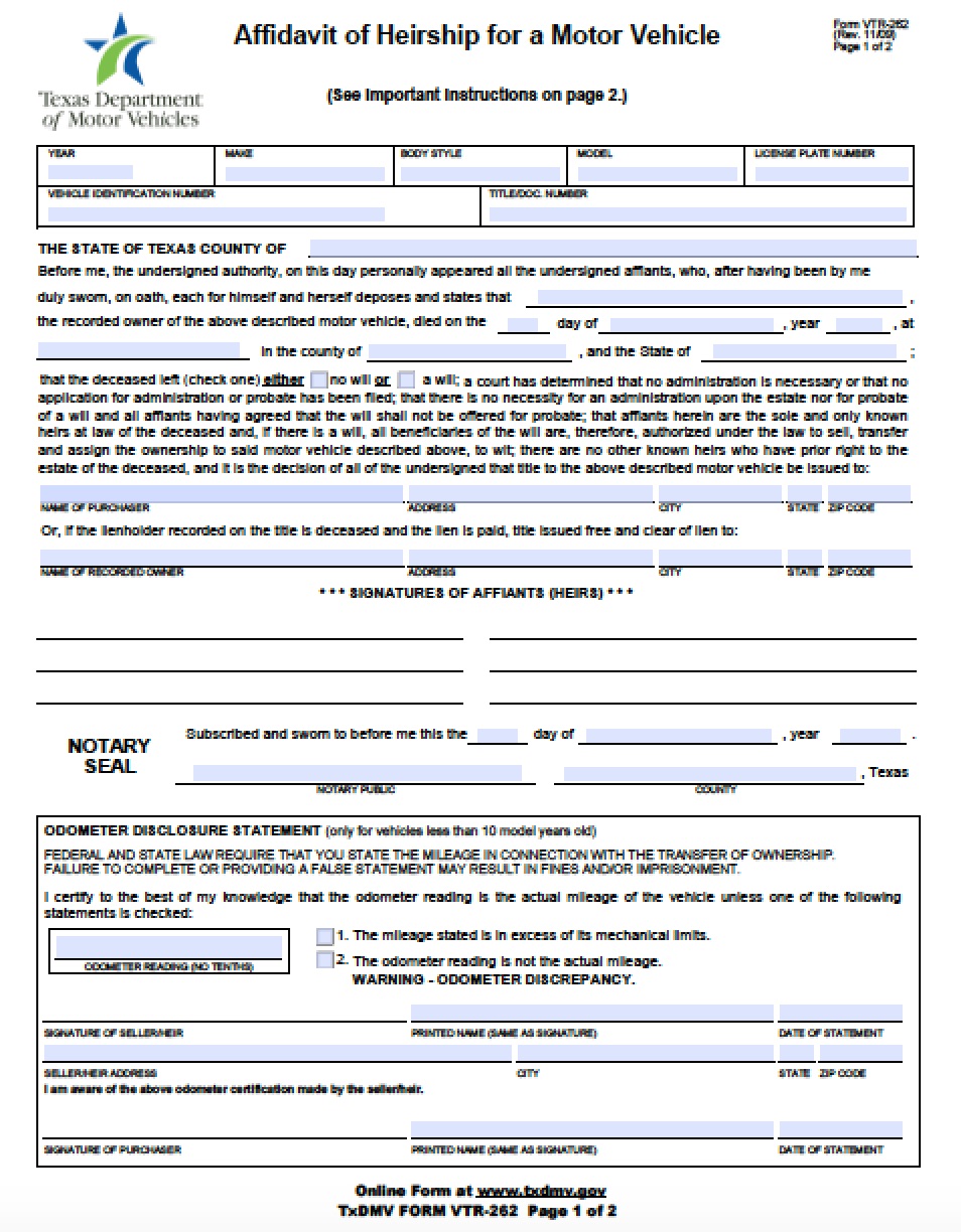 Free Affidavit Of Heirship Texas Form