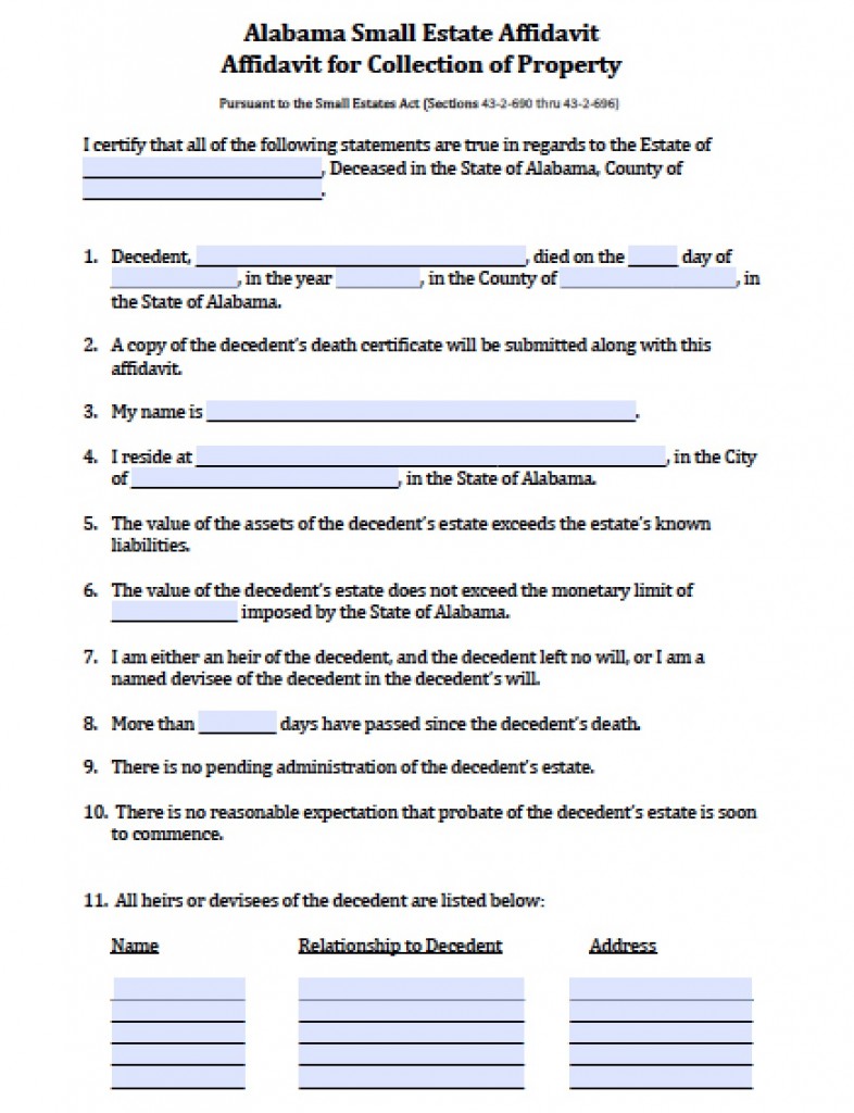 Free Alabama Small Estate Affidavit Form | PDF - Word