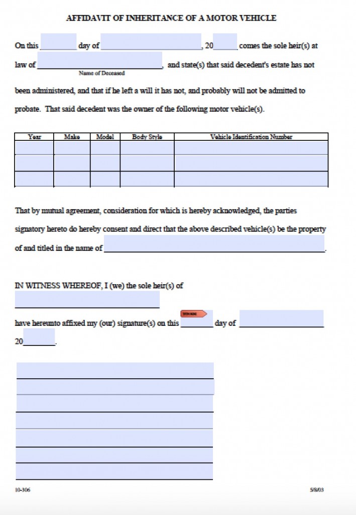 Free Arkansas Affidavit of Inheritance Motor Vehicle Form PDF Word