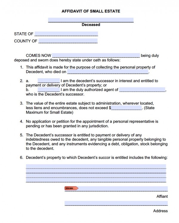 Free Small Estate Affidavit Forms Adobe Pdf Ms Word Templates Affidavit Forms