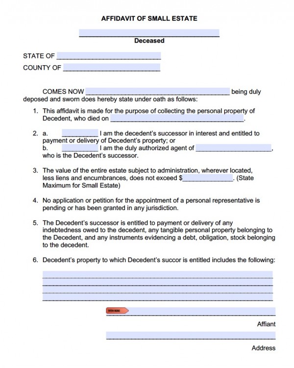 Free Small Estate Affidavit Forms Adobe PDF MS Word Templates Affidavit Forms