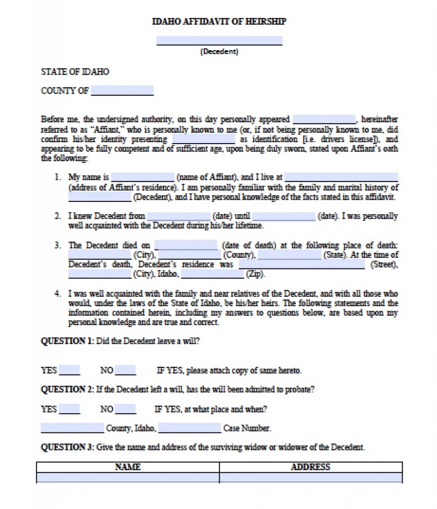 Free Idaho Small Estate Affidavit Form | PDF - Word