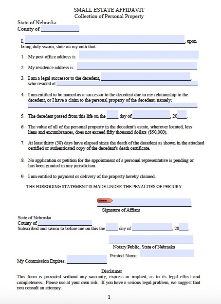 Free Nebraska Small Estate Affidavit Form | PDF - Word