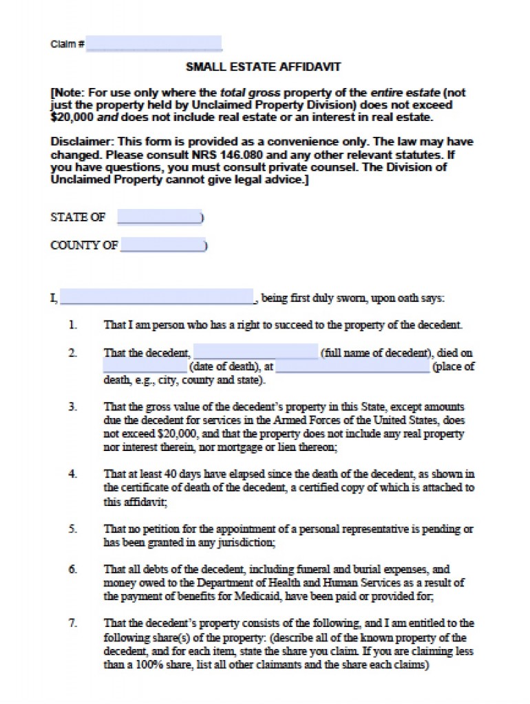 Free Nevada Affidavit Of Heirship Form Pdf Word 7082