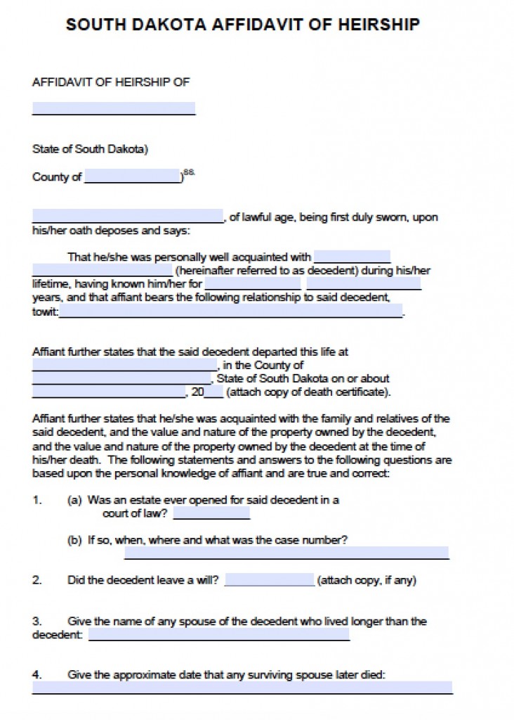 Free South Dakota Small Estate Affidavit Form | PDF - Word