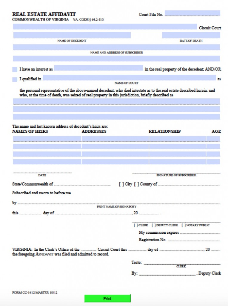 Free Virginia Small Estate Affidavit Form | PDF - Word